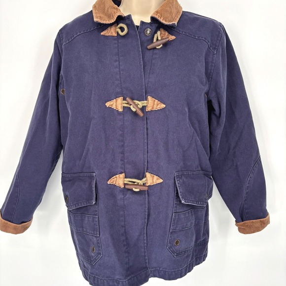 Denim&Co Jackets & Blazers - Denim & Co. Chore Jacket Cotton Corduroy Flannel Blue Toggle Snap Sz S VTG Y2K
